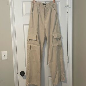 Prettylittlething Cream Wide Leg Cargo Pants